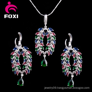 Green Stone Fashion CZ Silver Plated Jewelry Set for Women Party